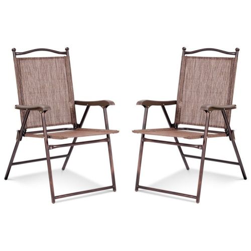 Set of 2 Patio Folding Sling Back Camping Deck Chairs